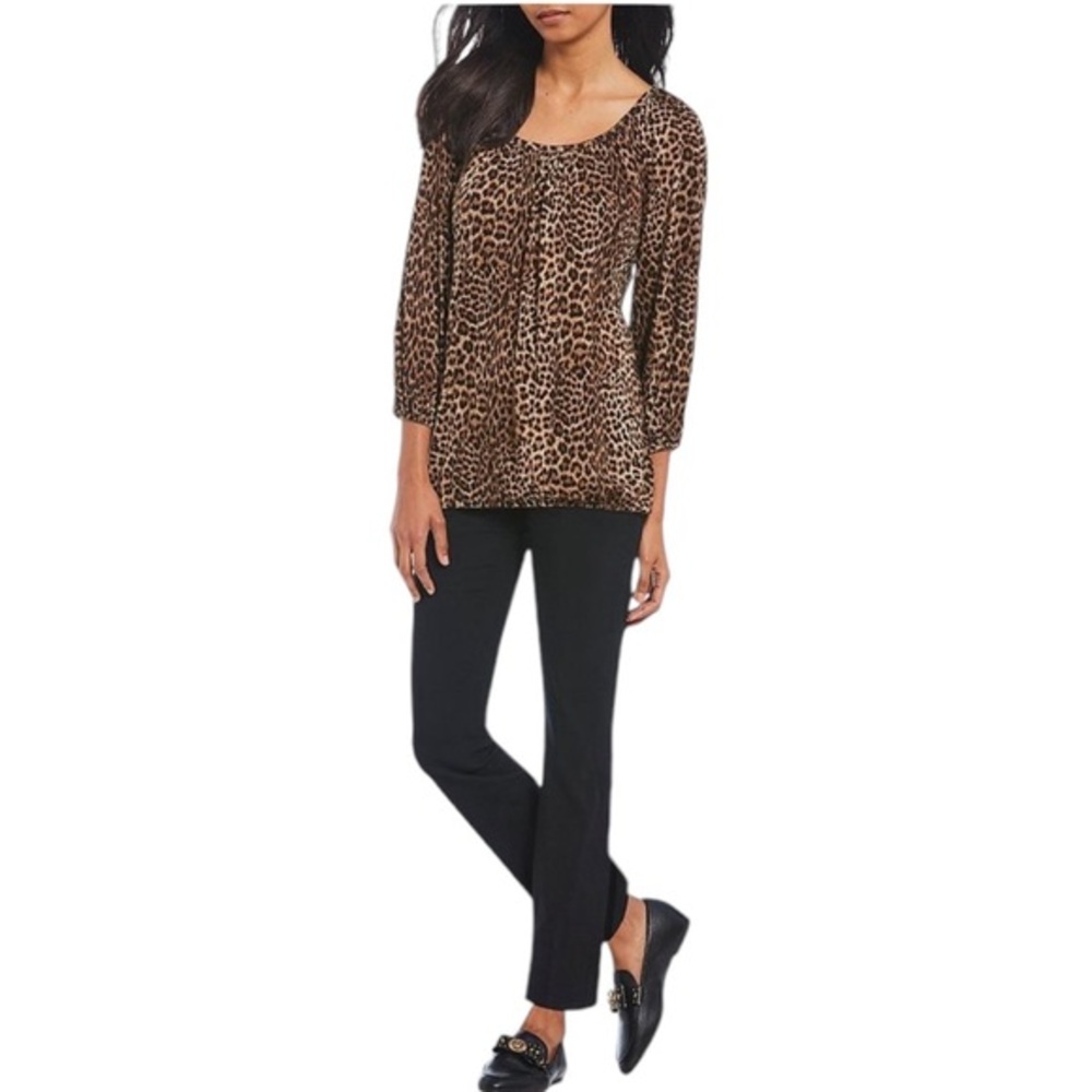 MINKPINK Brown Black Leopard Print Oversized Crew Neck Long Sleeve Top M